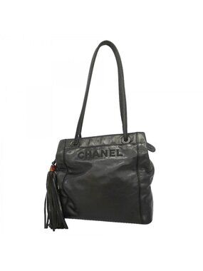 Chanel Tote Leather Black Silver